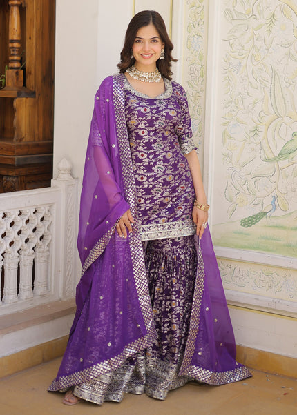 Purple Embroidered Gharara Suit