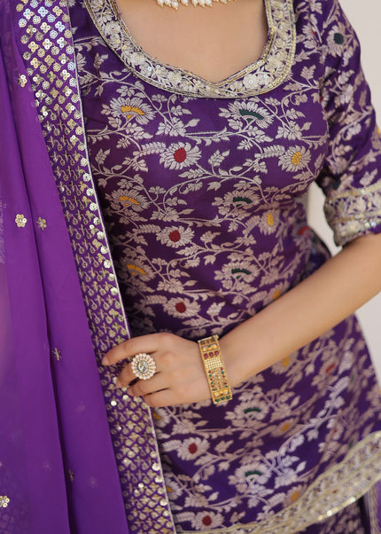 Purple Embroidered Gharara Suit