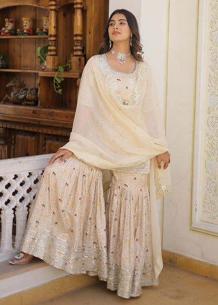 Offwhite Embroidered Gharara Suit