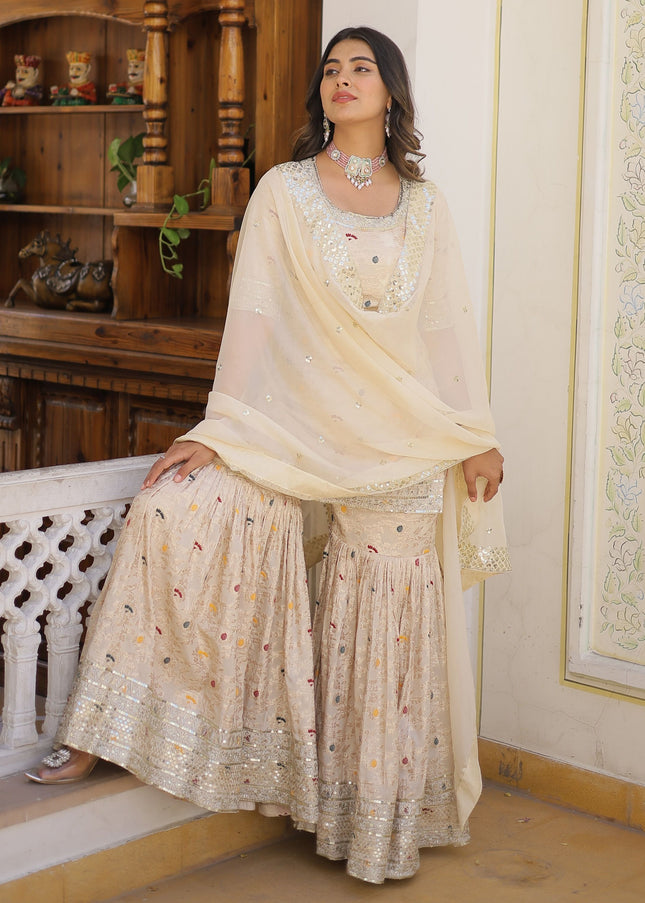 Offwhite Embroidered Gharara Suit