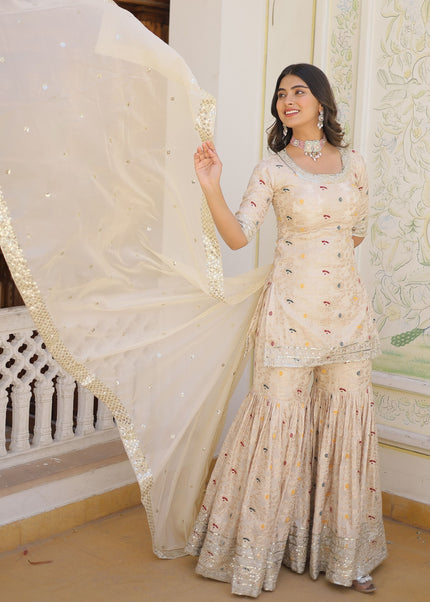 Offwhite Embroidered Gharara Suit