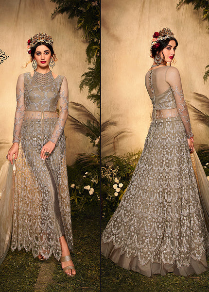 Grey Embroidered Lehenga/ Pant Style Anarkali