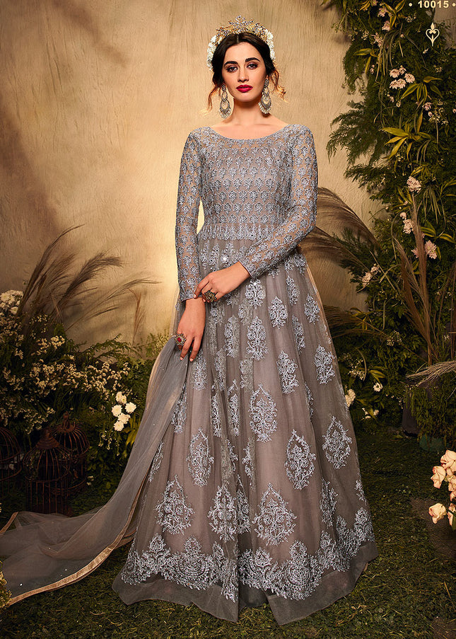 Grey Heavy Embroidered Anarkali