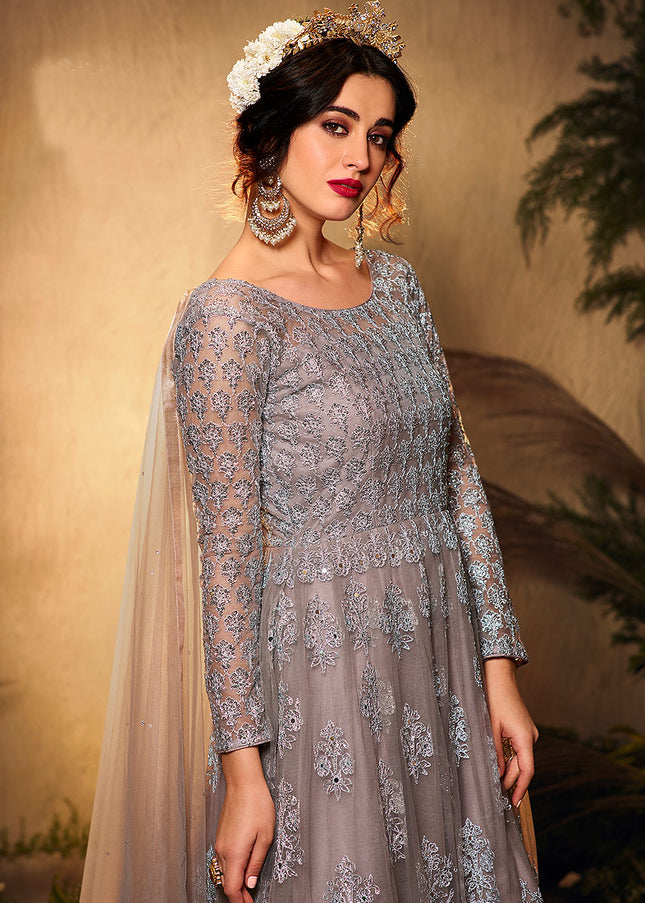 Grey Heavy Embroidered Anarkali