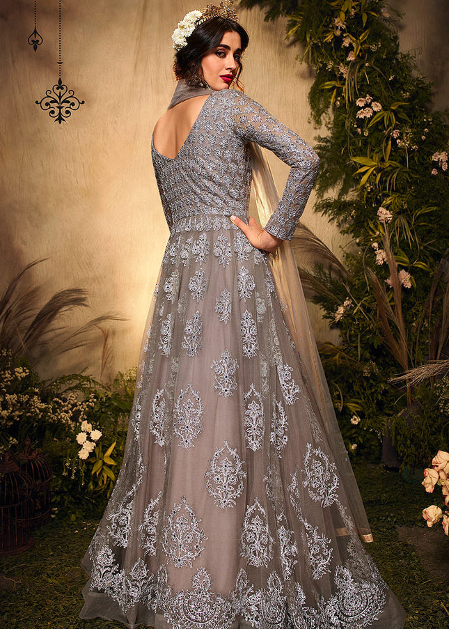 Grey Heavy Embroidered Anarkali