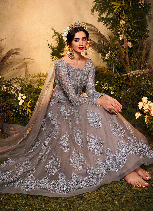 Grey Heavy Embroidered Anarkali