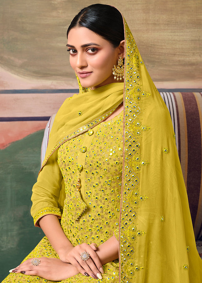 Green Mirror Embroidered Gharara Suit