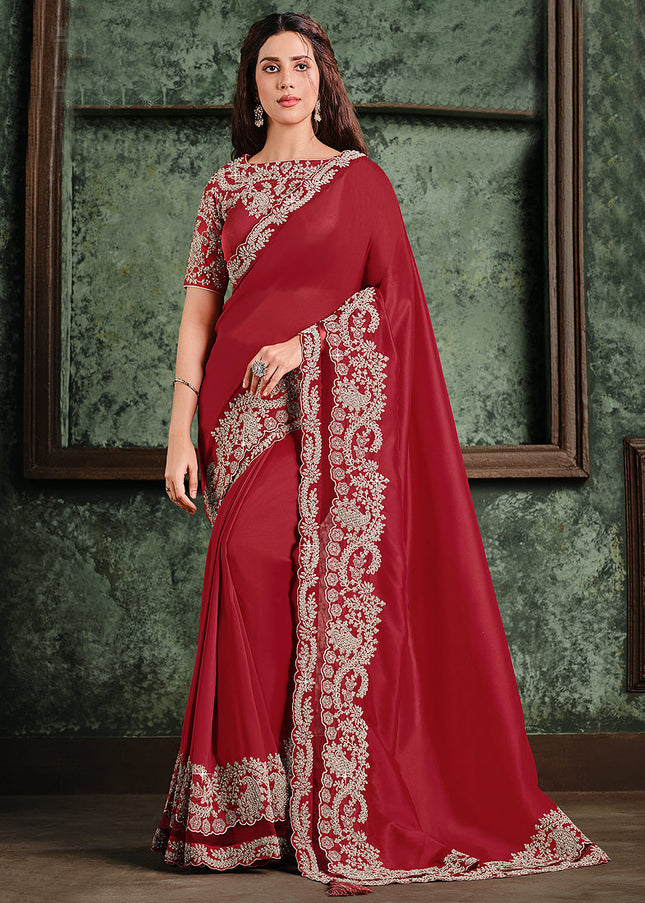 Red and Gold Embroidered Saree