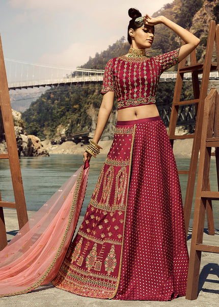 Pink and Gold Embroidered Lehenga