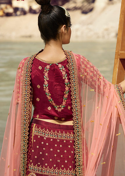 Pink and Gold Embroidered Lehenga