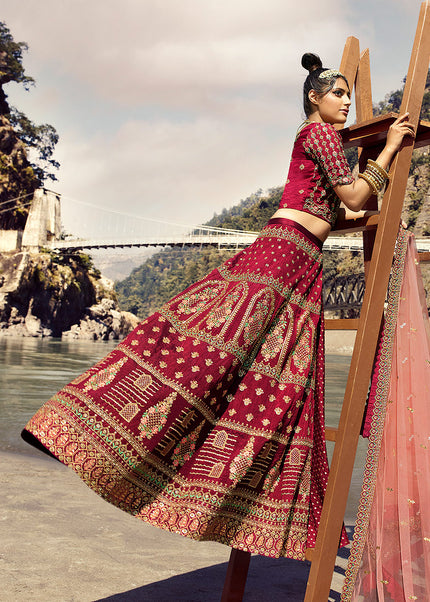 Pink and Gold Embroidered Lehenga