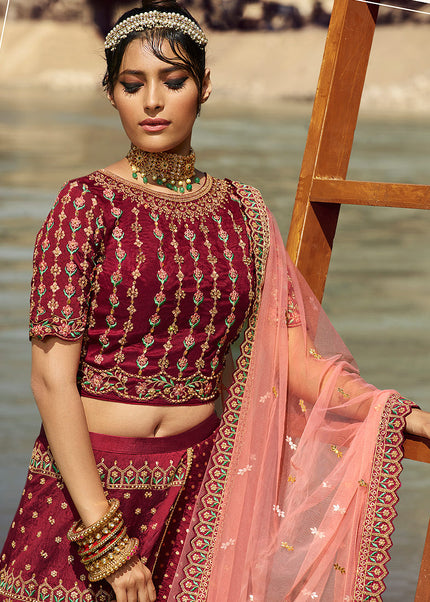 Pink and Gold Embroidered Lehenga