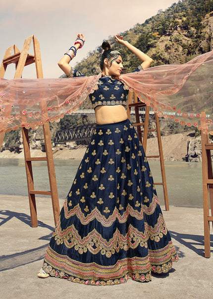 Blue and Gold Embroidered Lehenga