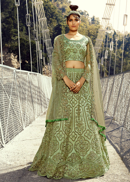 Green and Gold Embroidered Lehenga