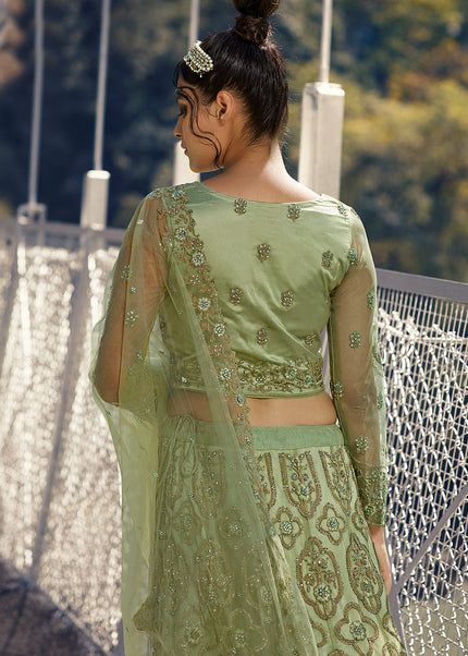 Green and Gold Embroidered Lehenga