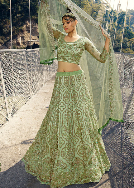 Green and Gold Embroidered Lehenga