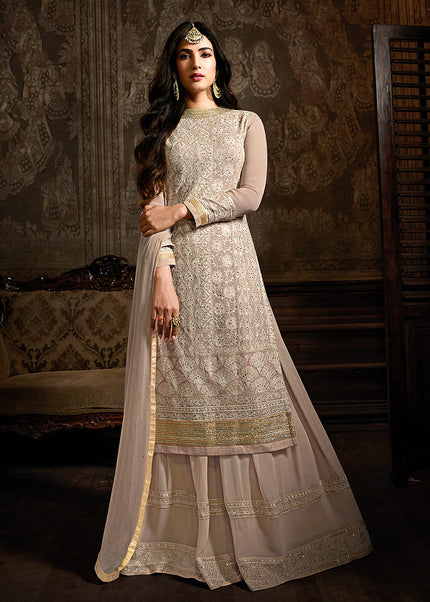 Blush Nude and Gold Embroidered Sharara Suit