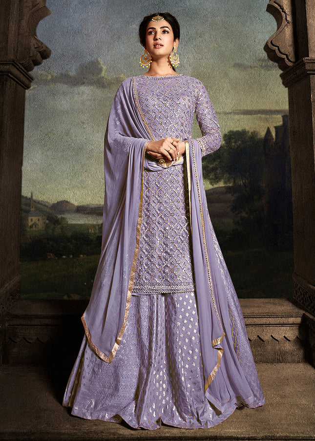 Lavender and Gold Embroidered Lehenga/ Palazzo Suit