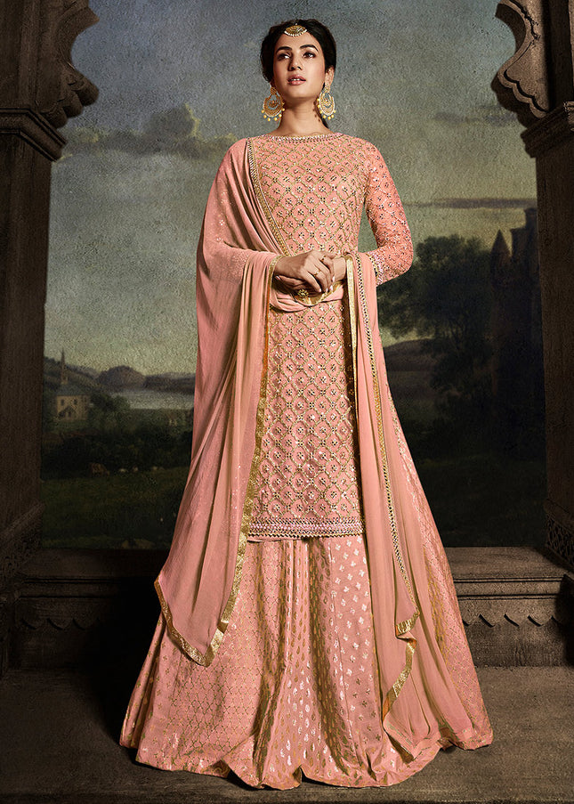 Peach and Gold Embroidered Lehenga/ Palazzo Suit