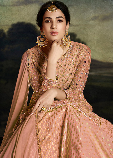 Peach and Gold Embroidered Lehenga/ Palazzo Suit