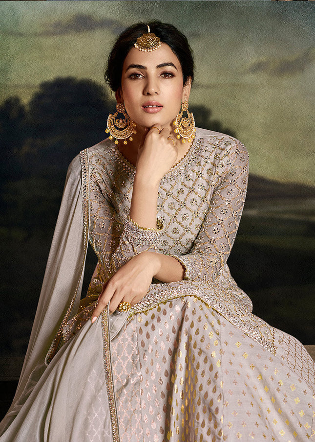 Grey and Gold Embroidered Lehenga/ Palazzo Suit