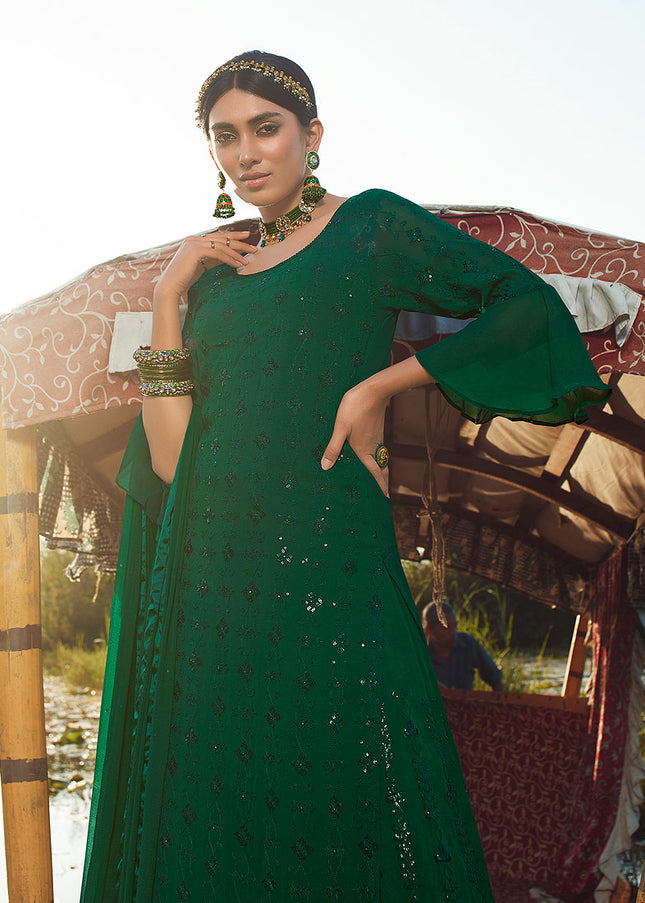 Green Embroidered Palazzo Suit