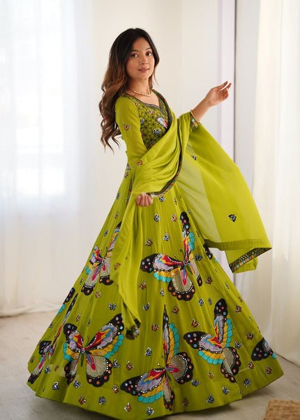 Parrot Green Embroidered Lehenga Choli