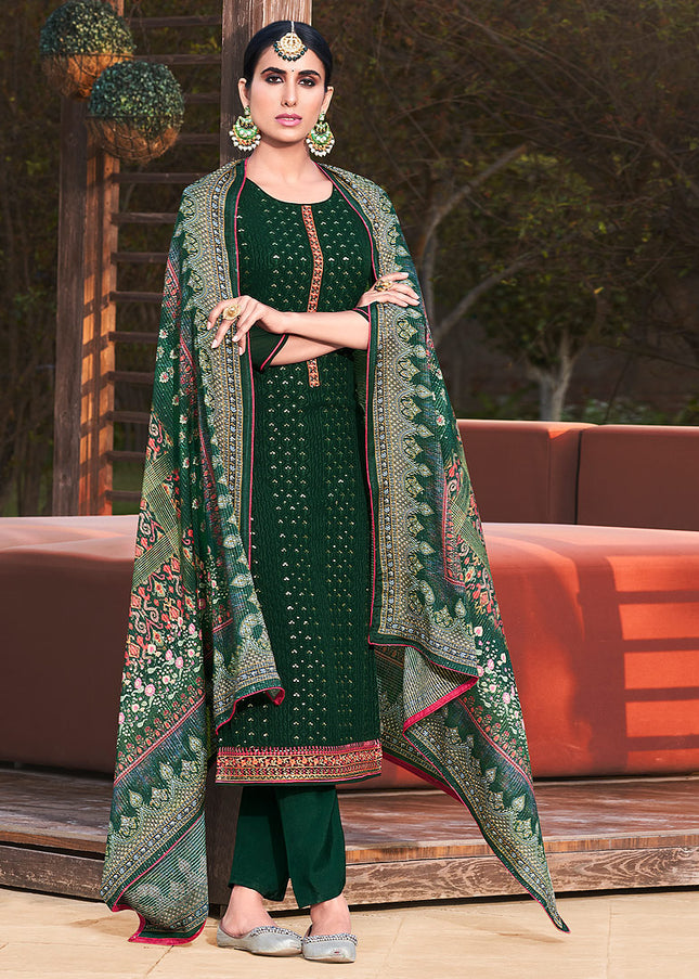 Green and Gold Embroidered Pant Style Suit