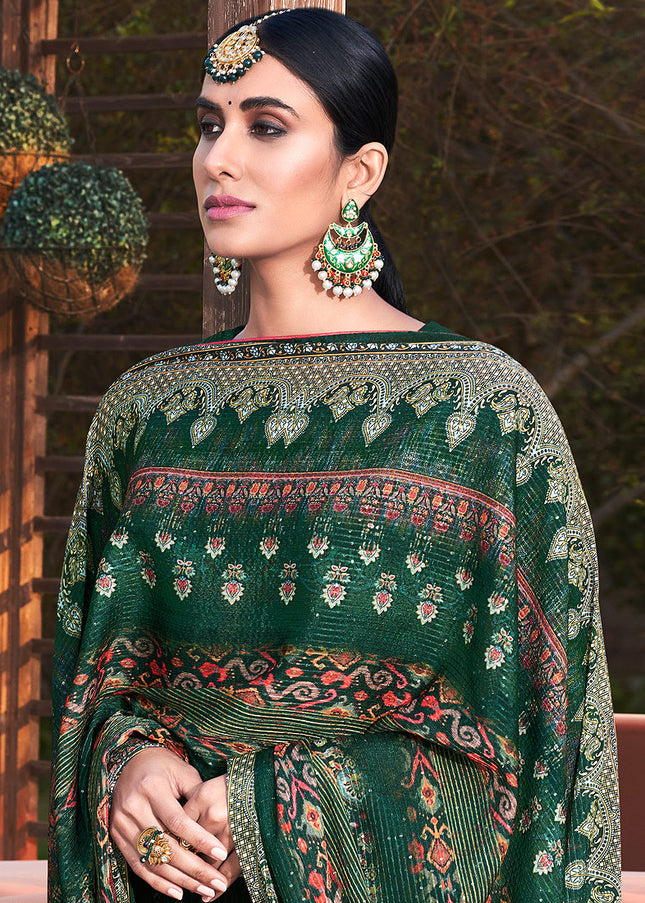 Green and Gold Embroidered Pant Style Suit