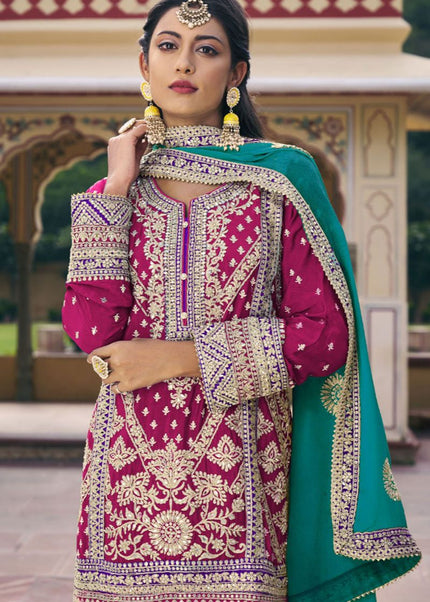 Pink Multi Embroidered Pant Suit