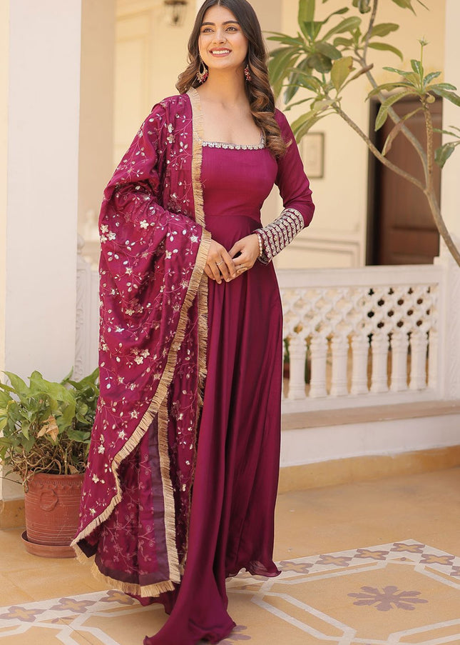 Magenta Embroidered Anarkali Gown