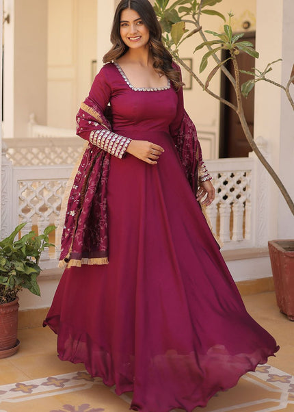 Magenta Embroidered Anarkali Gown