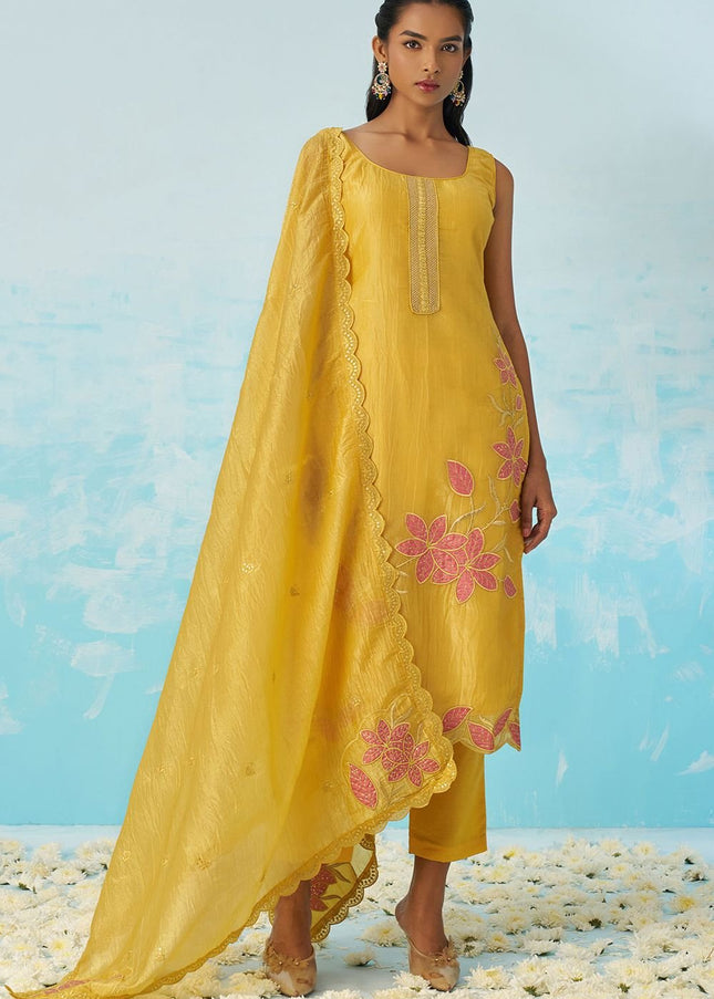 Yellow Embroidered Pant Suit