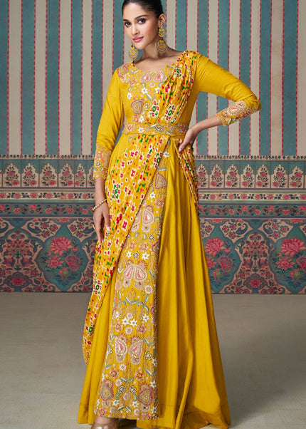 Yellow Embroidered Anarkali Gown