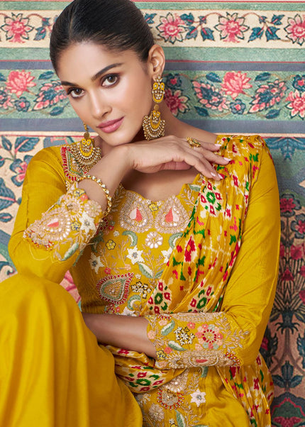 Yellow Embroidered Anarkali Gown