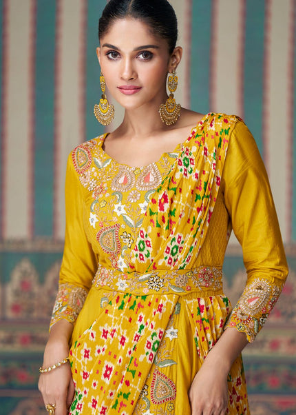 Yellow Embroidered Anarkali Gown