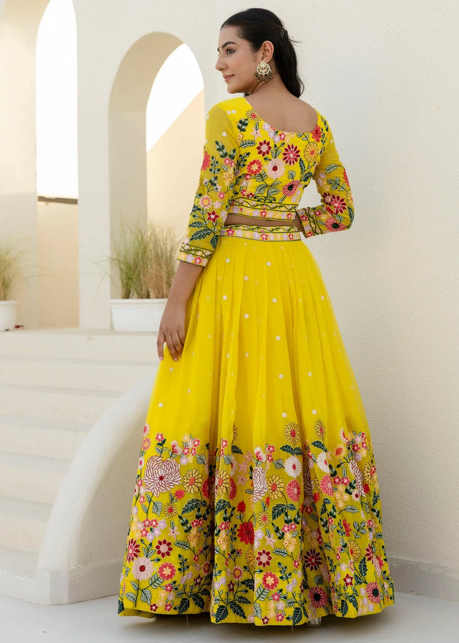 Yellow Floral Embroidered Lehenga Choli