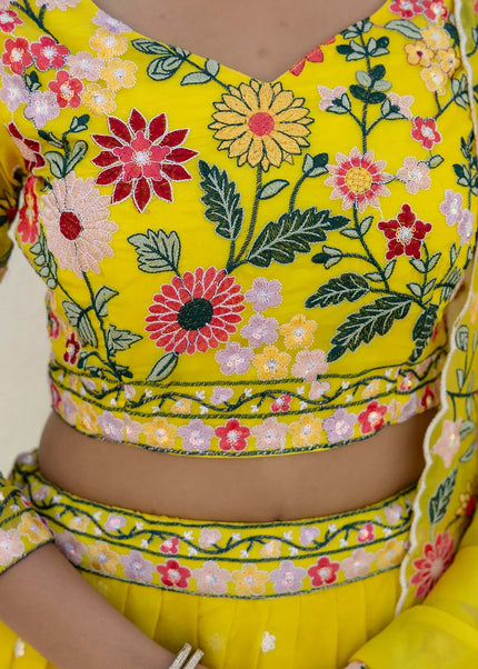 Yellow Floral Embroidered Lehenga Choli