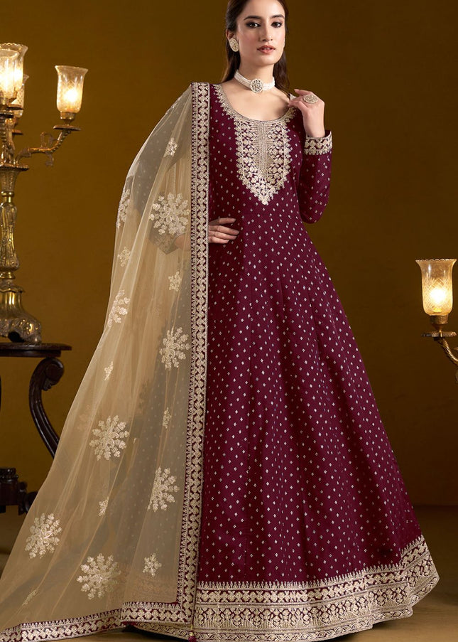 Maroon Embroidered Anarkali