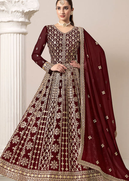 Maroon Embroidered Anarkali