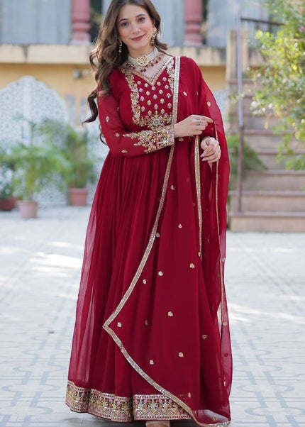 Maroon Embroidered Anarkali Gown