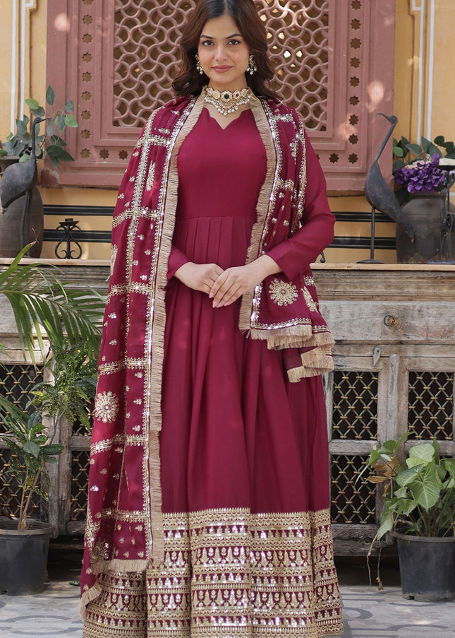 Maroon Embroidered Anarkali Gown