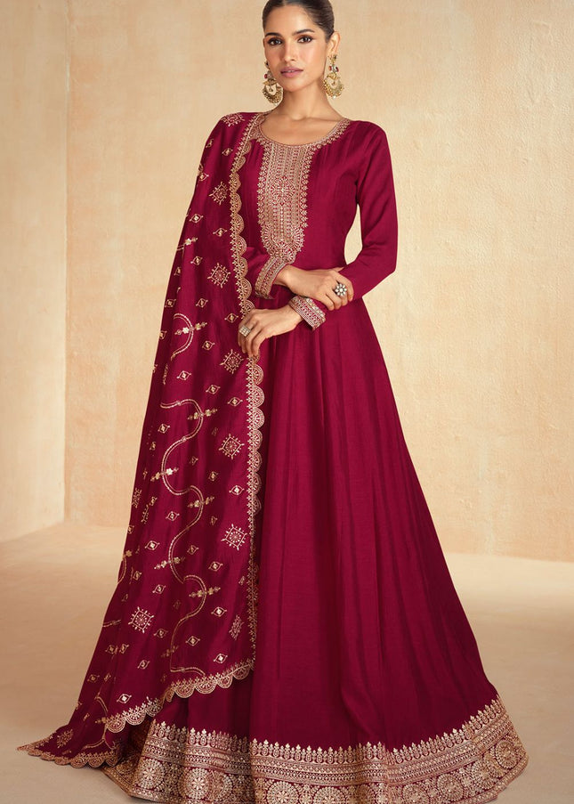 Maroon Embroidered Anarkali Gown