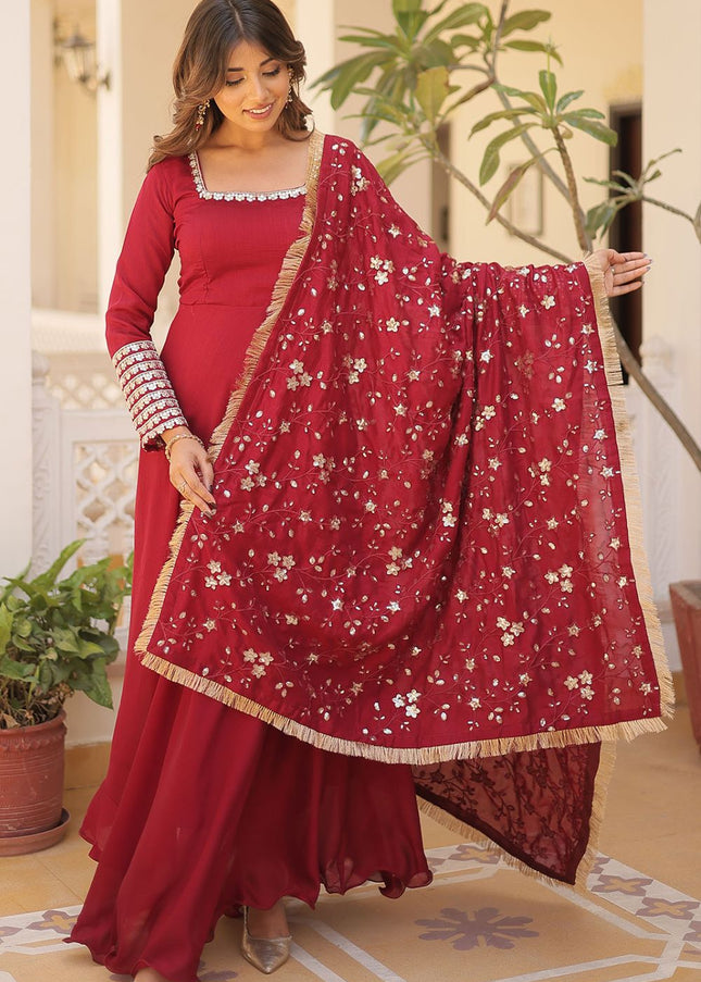 Maroon Embroidered Anarkali Gown