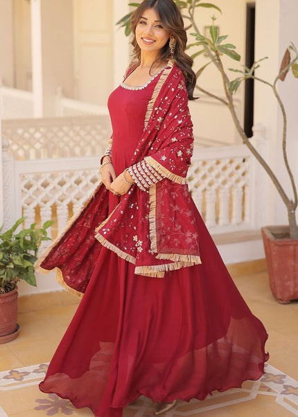 Maroon Embroidered Anarkali Gown