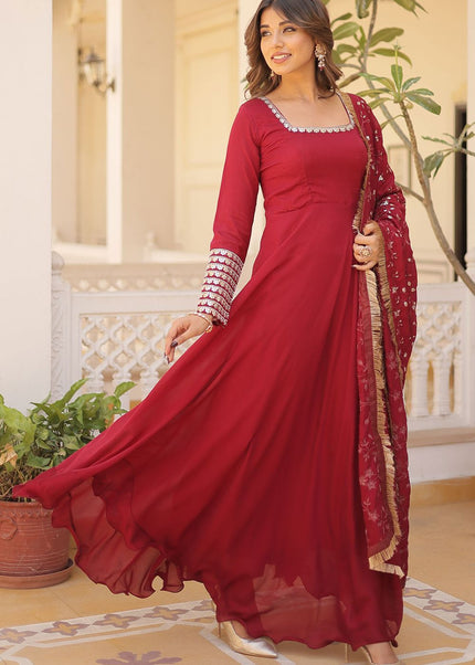 Maroon Embroidered Anarkali Gown