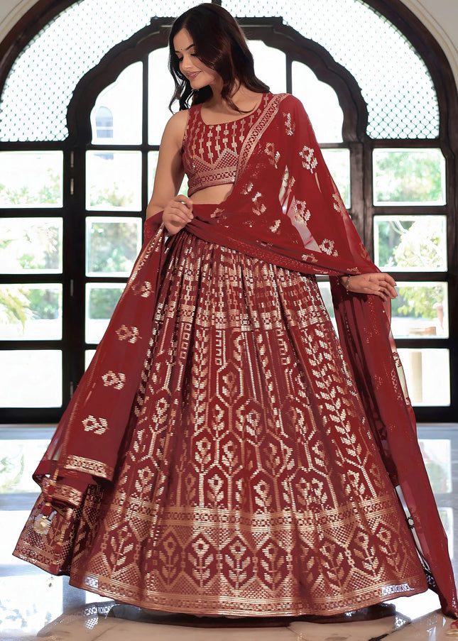 Maroon Embroidered Lehenga Choli