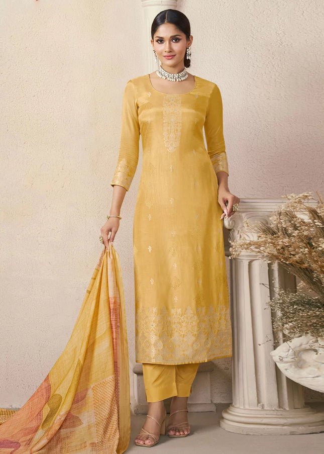 Yellow Embroidered Pant Suit