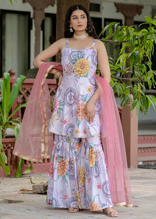 Offwhite Multicolor Embroidered Gharara Suit