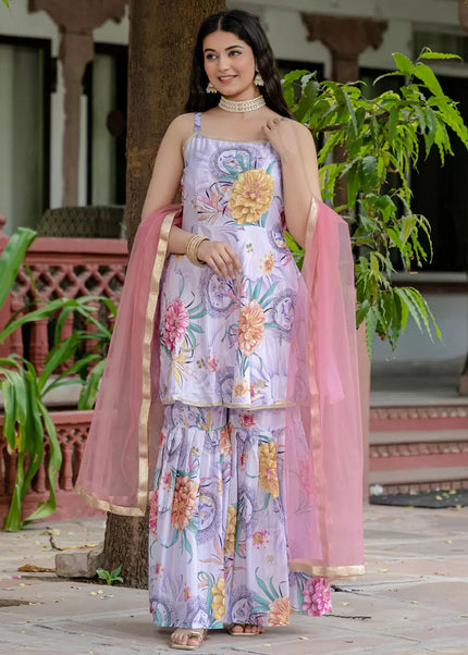 Offwhite Multicolor Embroidered Gharara Suit